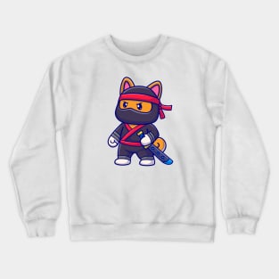 Cute Shiba Inu Dog Ninja With Sword Katana Cartoon Crewneck Sweatshirt